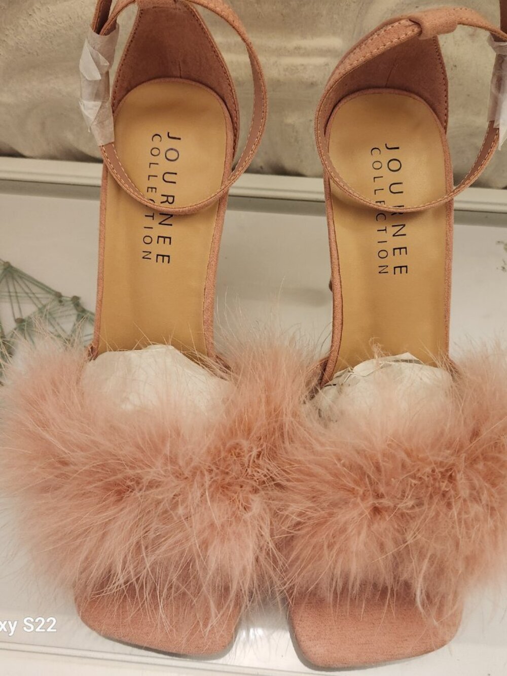 Journee Collection Blush Pink Feather Strap Heels
